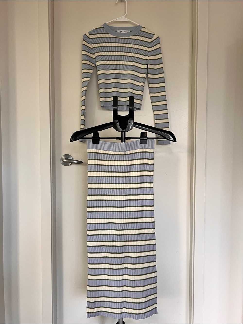 Zara Striped Knit Two-Piece in Blue, Cream & Gray